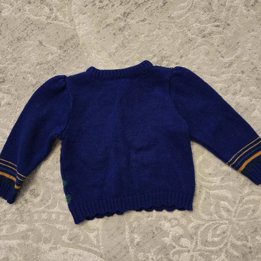 Vintage 1990s Blue Sunflower Knit Cardigan Sweater